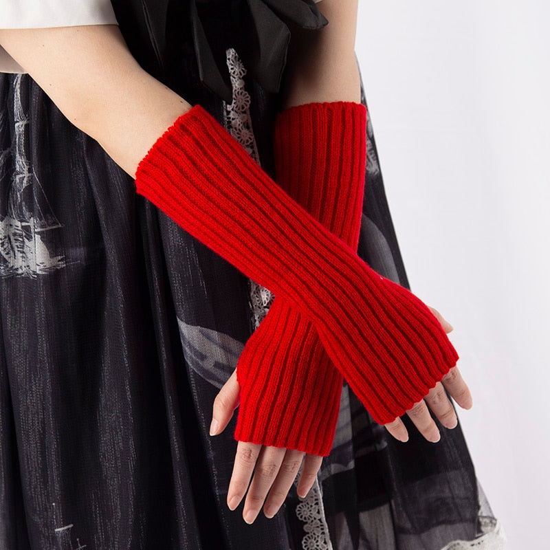 Gothic Women Fingerless Anime Gloves Arm Warmers