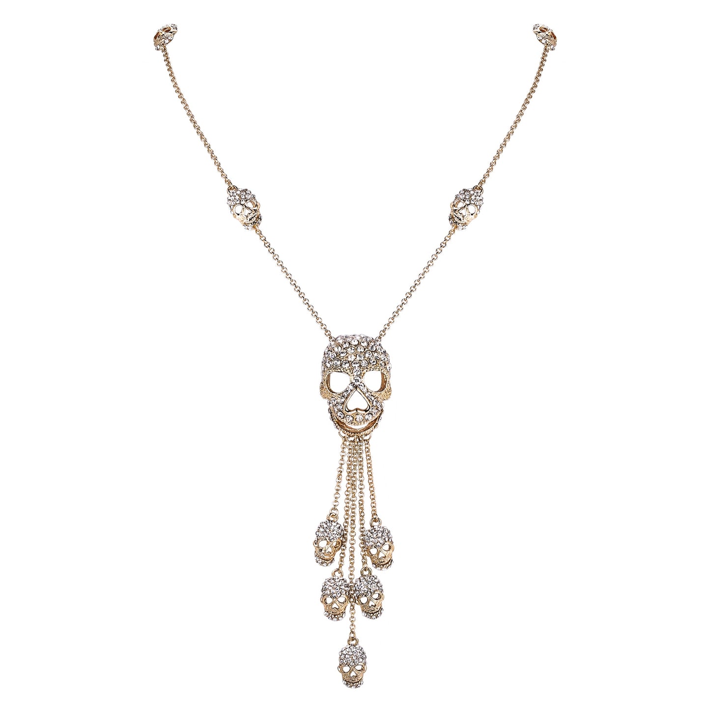 Gothic Thin Chain Necklace with Multiple Skull and Skeleton Pendant Designs