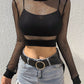 Sexy Mesh Crop Top Tee Shirt with Hollow Out Design