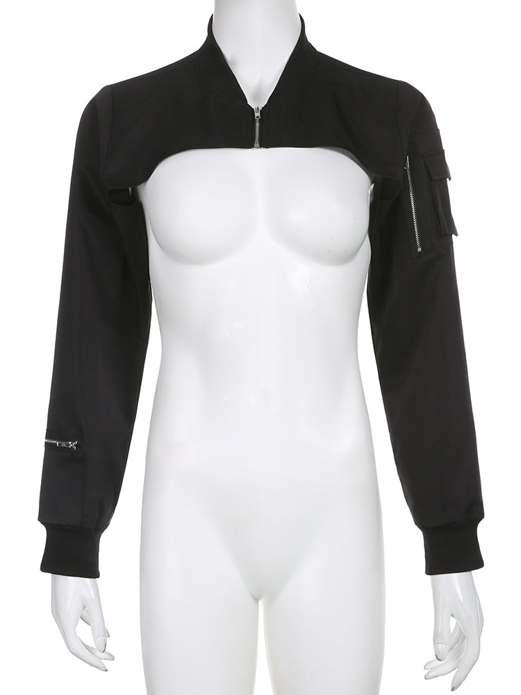 Gothic-inspired black jacket with quilted details and silver-tone hardware