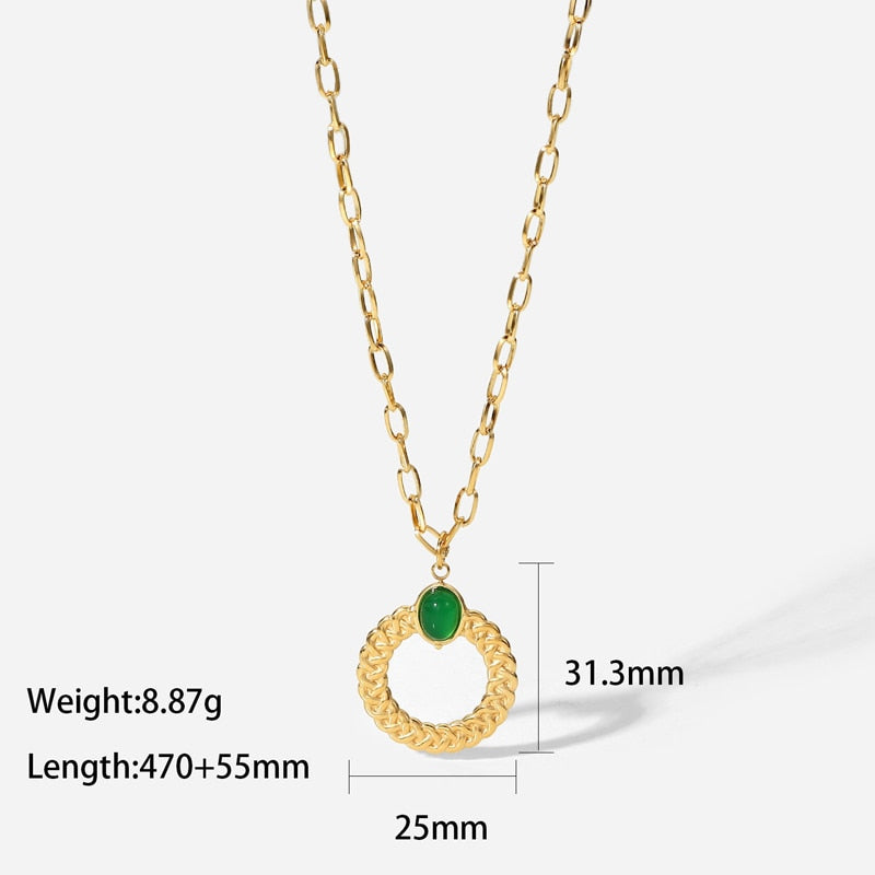 Stainless Steel Twist Green Cross Chain Necklace