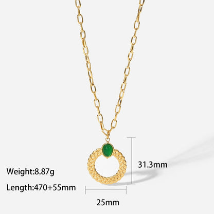 Stainless Steel Twist Green Cross Chain Necklace
