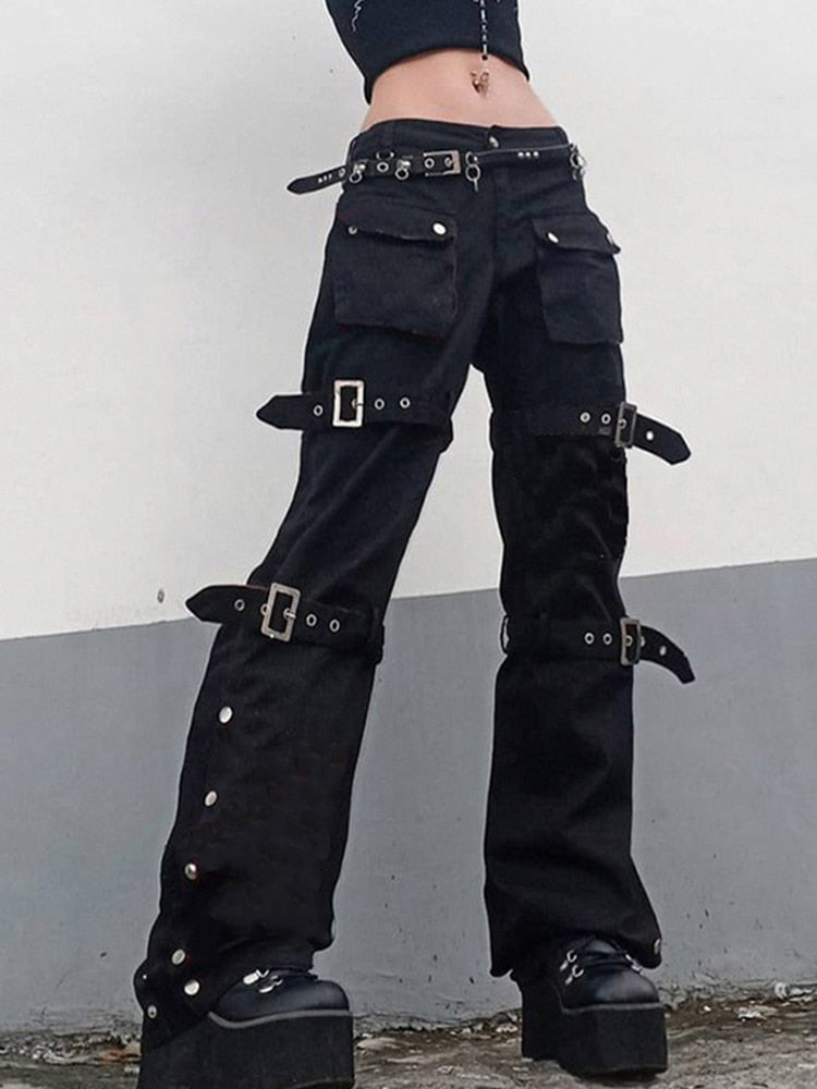 Eyelet Buckle Cyber Punk Baggy Jeans Y2K