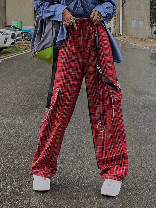 Gothic Punk Cargo Plaid Pants