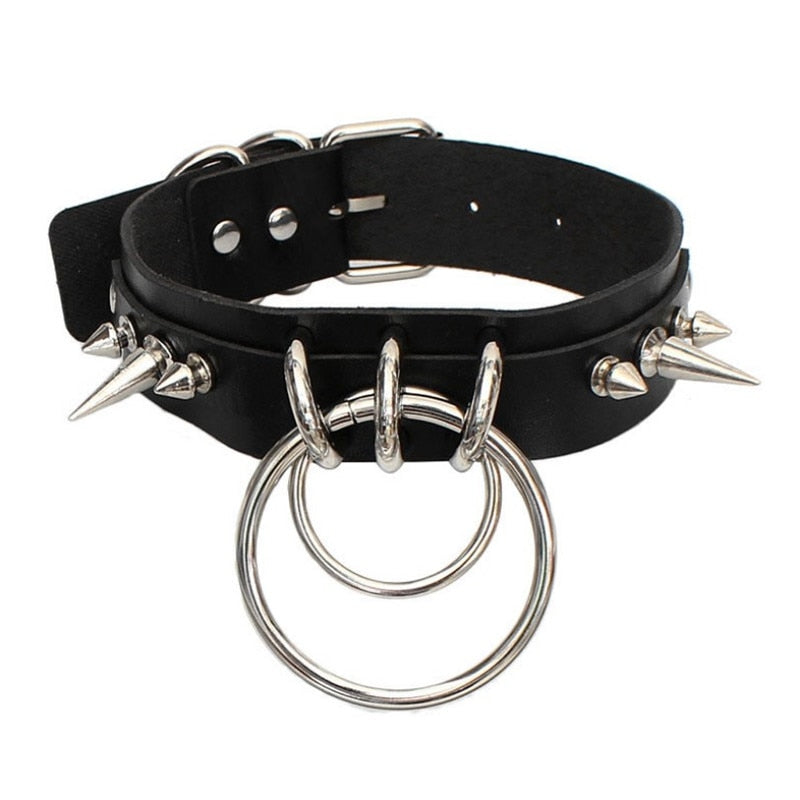 Gothic Choker Necklace with Spikes, Chains and Pendants