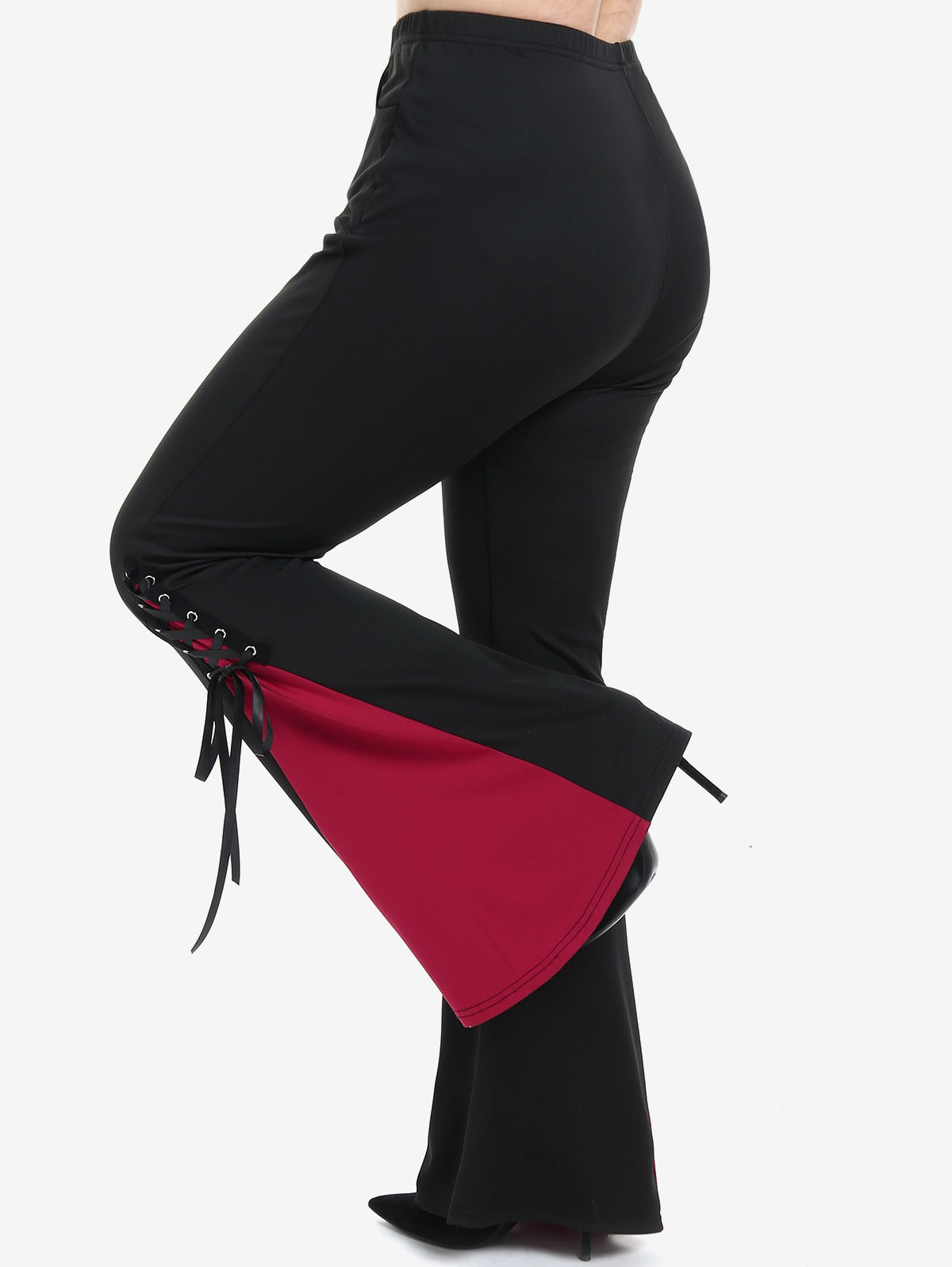 Gothic Lace Up Hem Flare Pants