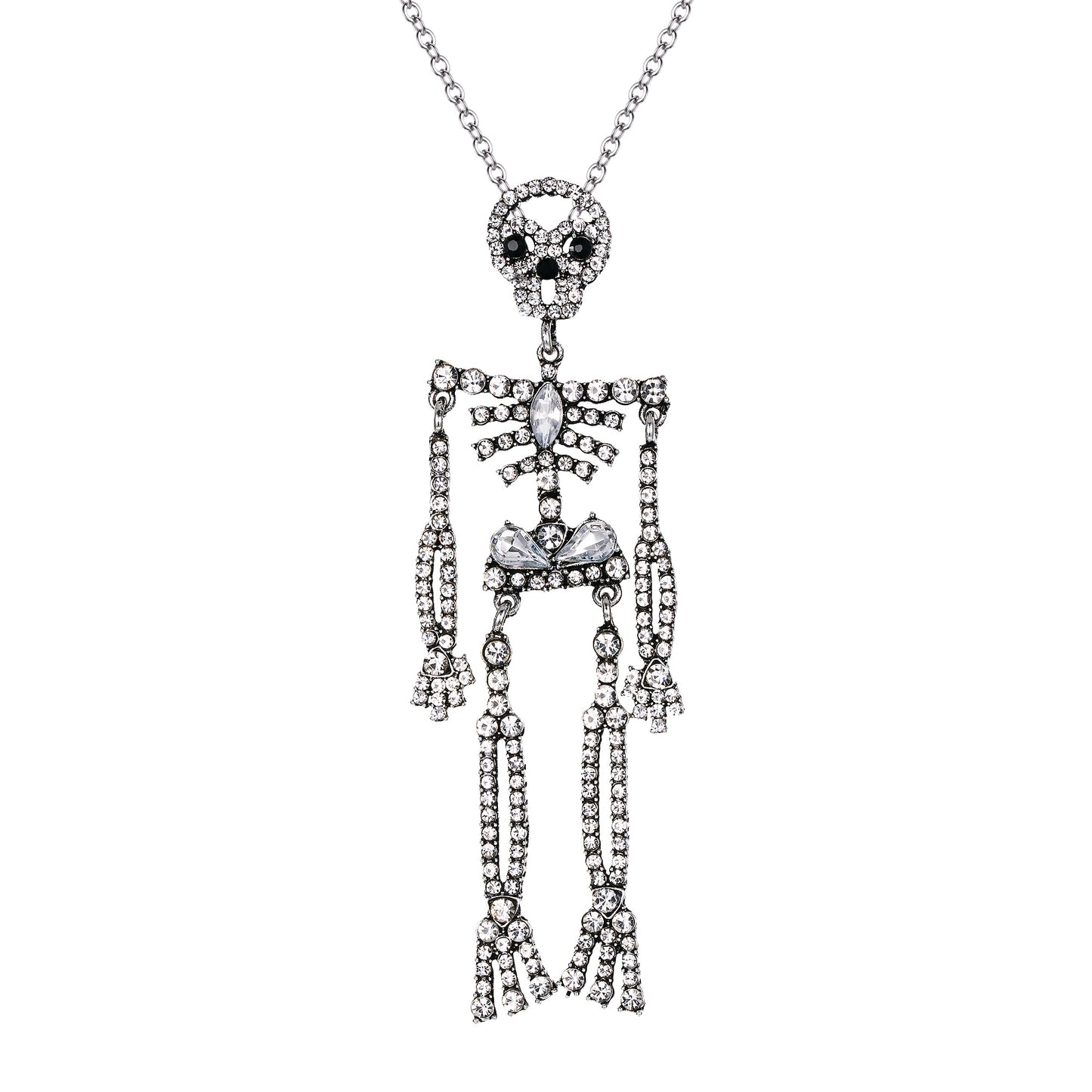 Gothic Thin Chain Necklace with Multiple Skull and Skeleton Pendant Designs