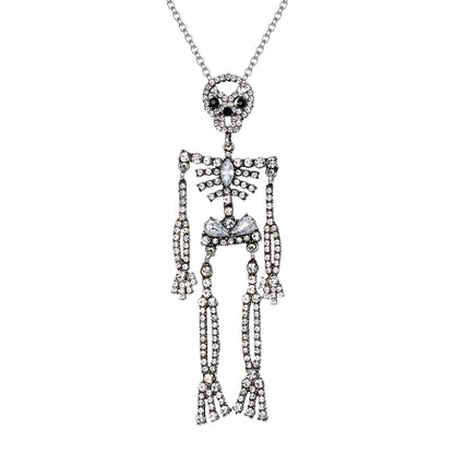 Gothic Thin Chain Necklace with Multiple Skull and Skeleton Pendant Designs