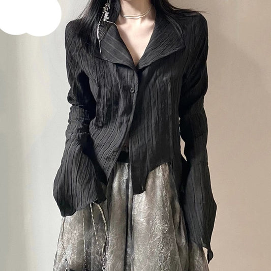 Gothic Black Shirt Aesthetic Blouse