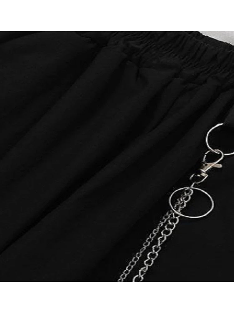 Punk Black Cargo Pants With Chain