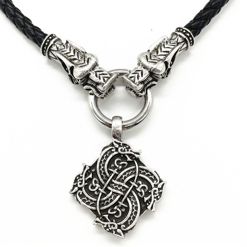 Gothic Rope Necklace with Viking Dragon Knot Pendant