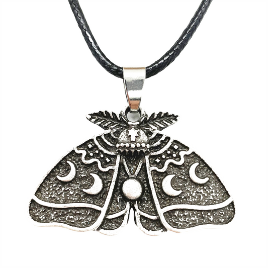Gothic Dead Moth Pendant With Crescent Moon And Sun