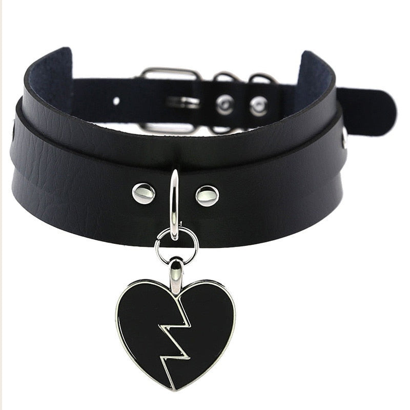 Gothic Choker Necklace with Spikes, Chains and Pendants