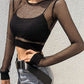 Sexy Mesh Crop Top Tee Shirt with Hollow Out Design