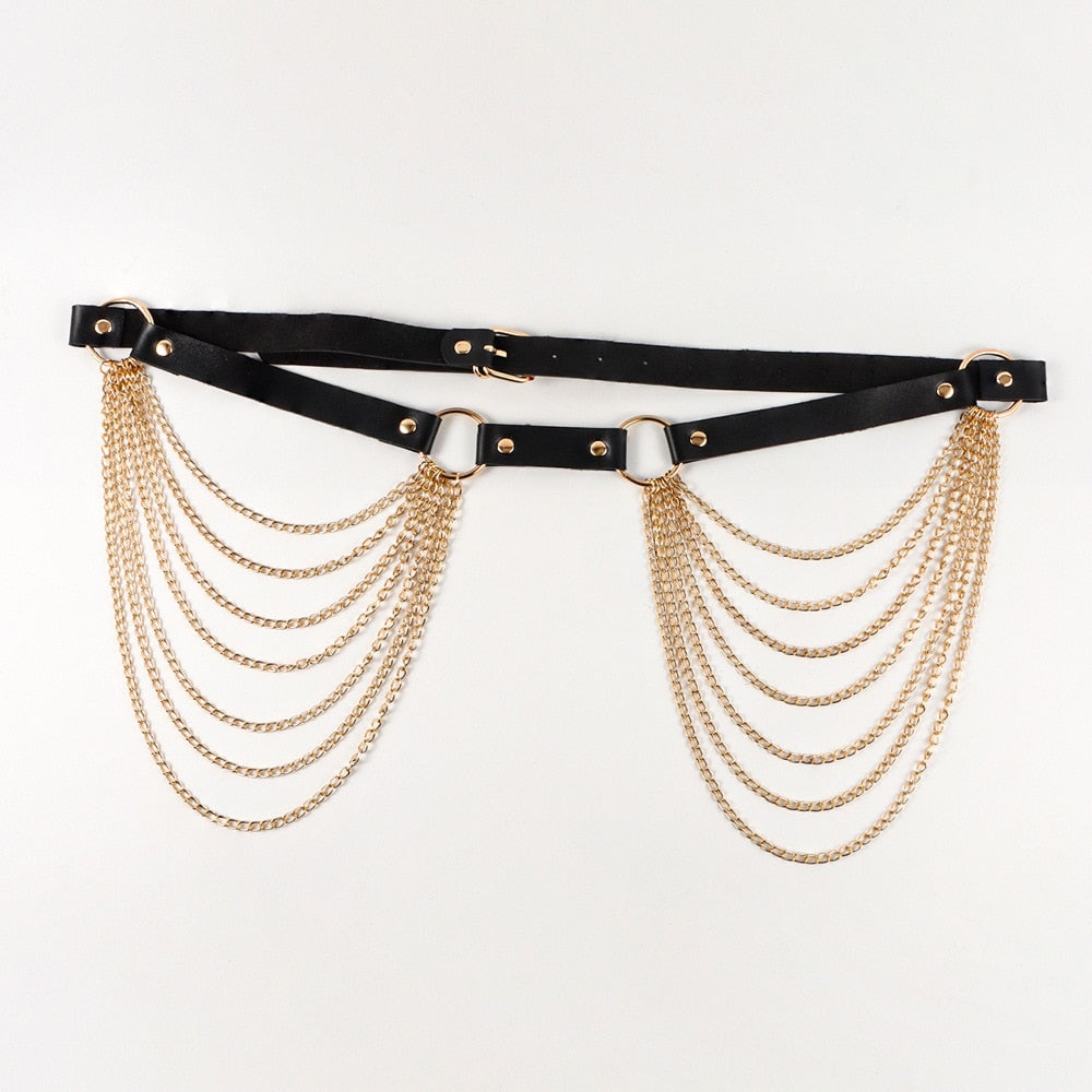 Sexy New Layered Leather Belt With Chains