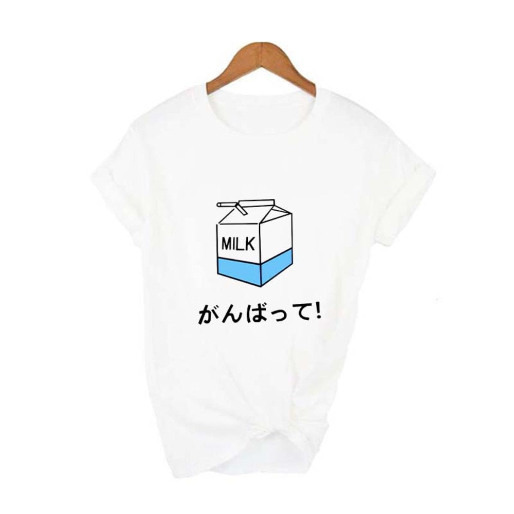 Japanese 90s Aesthetic Strawberry T-Shirt in white with cute strawberry graphic