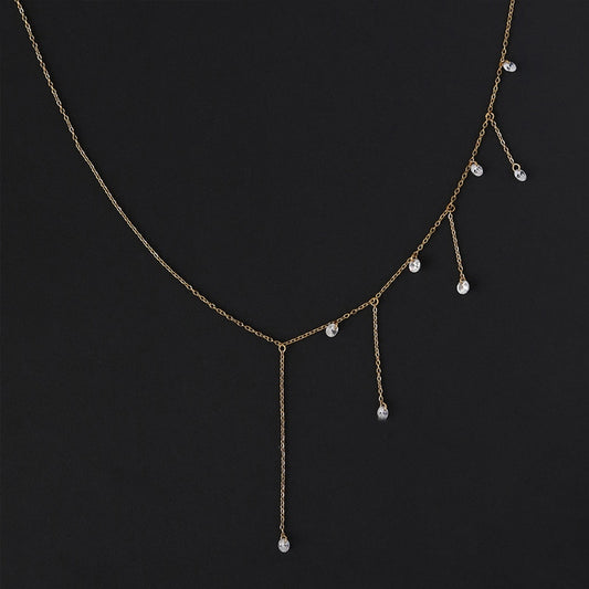 Starlight Tassel Zircon Necklace Clavicle Chain Stainless Steel Plated Gold