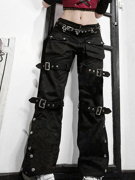 Eyelet Buckle Cyber Punk Baggy Jeans Y2K