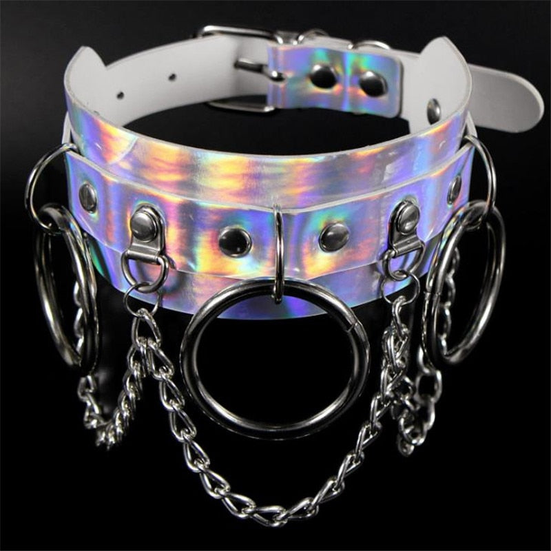 Gothic Choker Necklace with Spikes, Chains and Pendants