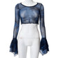 Gothic Mesh Crop Top with Flare Sleeves