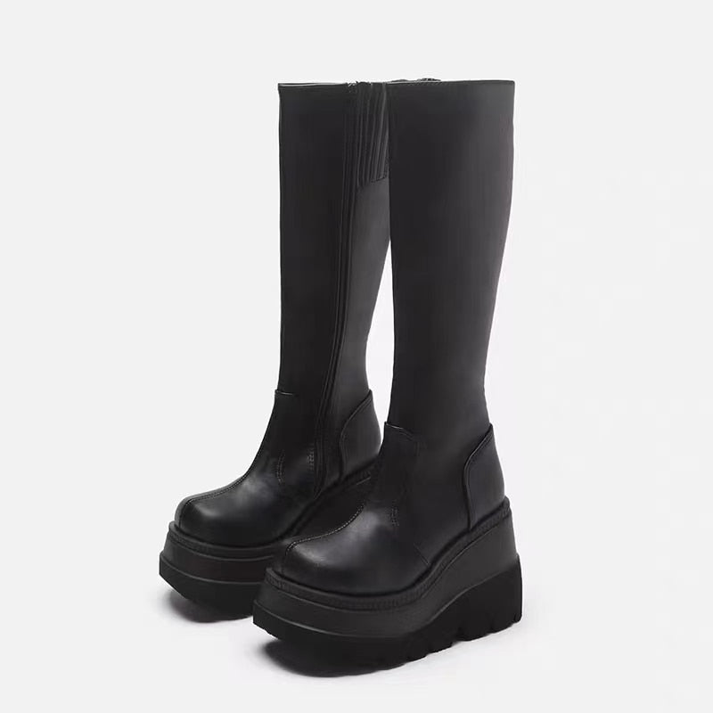 Gothic Winter Wedge Heel Boots