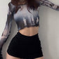 Gothic Mesh Crop Top with Flare Sleeves