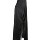 Vintage-inspired Satin Skirt with High Waist and Bold Side Slit Detail"