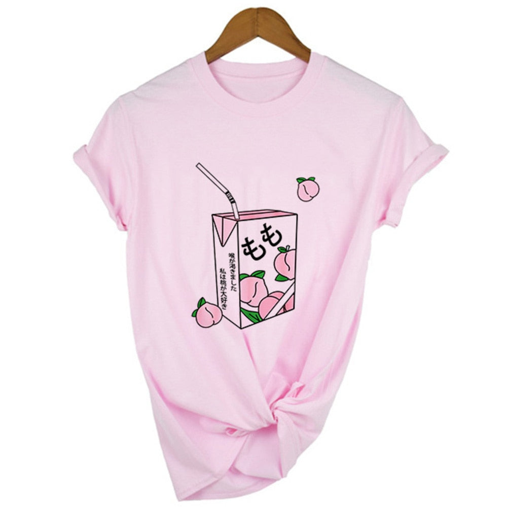 Japanese 90s Aesthetic Strawberry T-Shirt in white with cute strawberry graphic